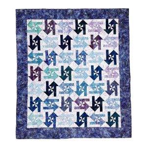 Beautiful "Ocean Batik" queen-sized bed quilt featuring blues and purples