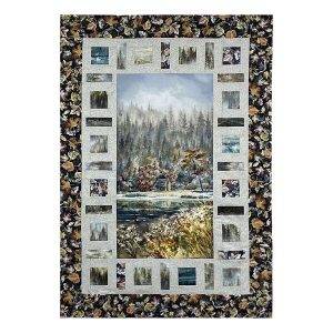 Nature themed wall quilt featuring woods along the water