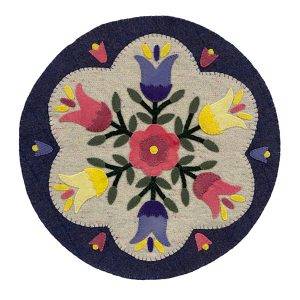 wool table centerpiece or wall hanging of hand embroidered flowers