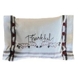 Our hand embroidered autumn and natured themed pillow, Thankful