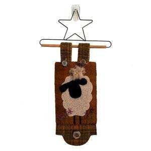 Sheep door hanger decor using 100% wool fabrics and accent buttons