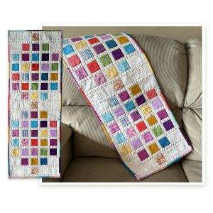 Multi-image of our "Spring Square" tabletop home decor table runner in use and an overview image