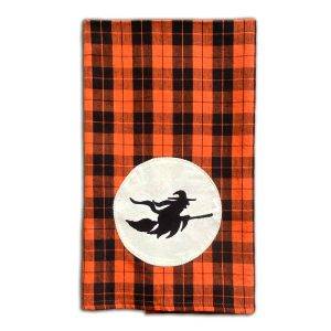 Orange and black witch halloween home decor towel
