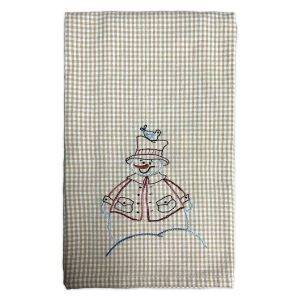 beige snowman hand-embroidered towel