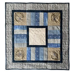 Blue Floral Embroidered Table Topper