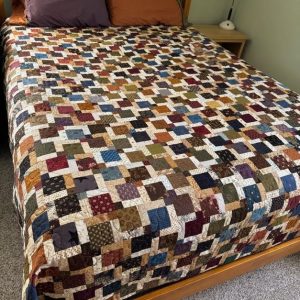 Stepping Stones Quilt, multiple colors of blocks stepping diagonally across the quilt